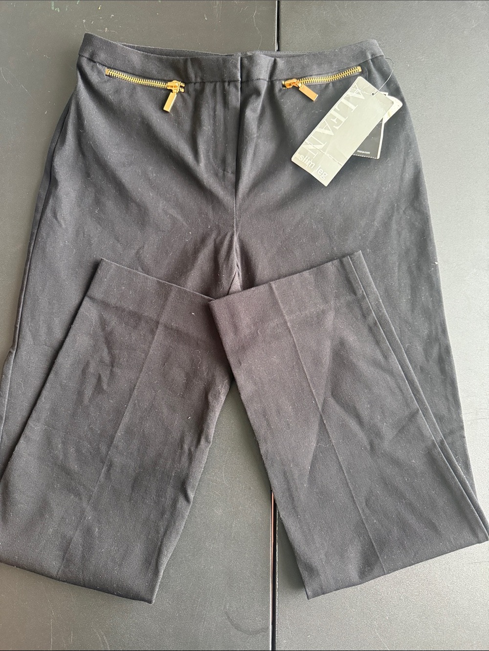 Alfani Black Dress Pants with Gold Zip Accents